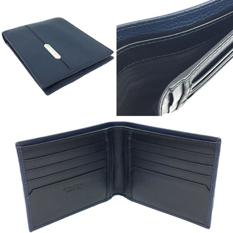 Bvlgari Navy Leather Bill Wallet (Bi-Fold) (Pre-Owned)