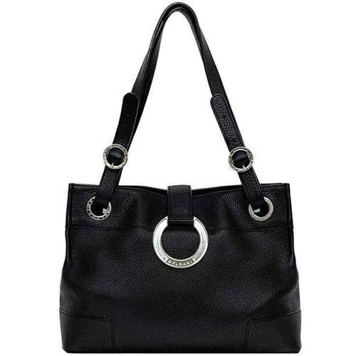 Bvlgari Logomania Black Leather Handbag Tote Bag (Pre-Owned)