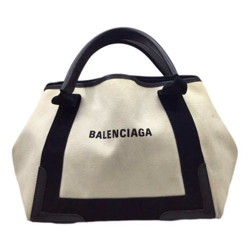 Balenciaga Beige Black Canvas Leather Handbag (Pre-Owned)