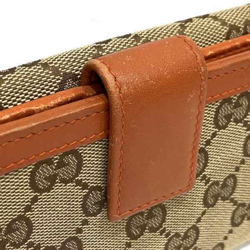 Gucci Beige Orange Canvas Leather Long Wallet (Bi-Fold) (Pre-Owned)