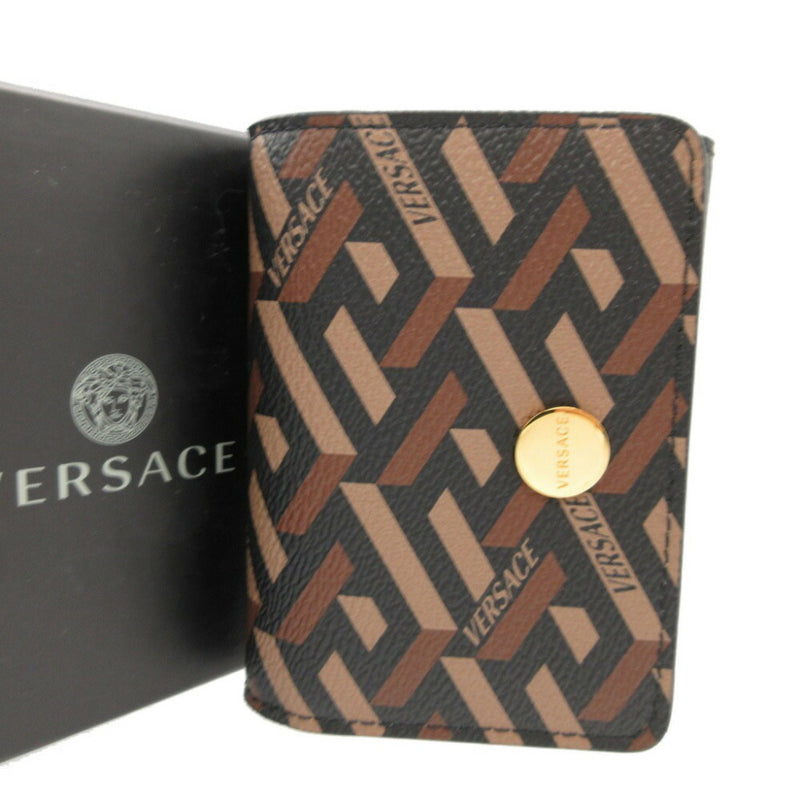 Versace Black Brown Leather Wallet (Tri-Fold) (Pre-Owned)