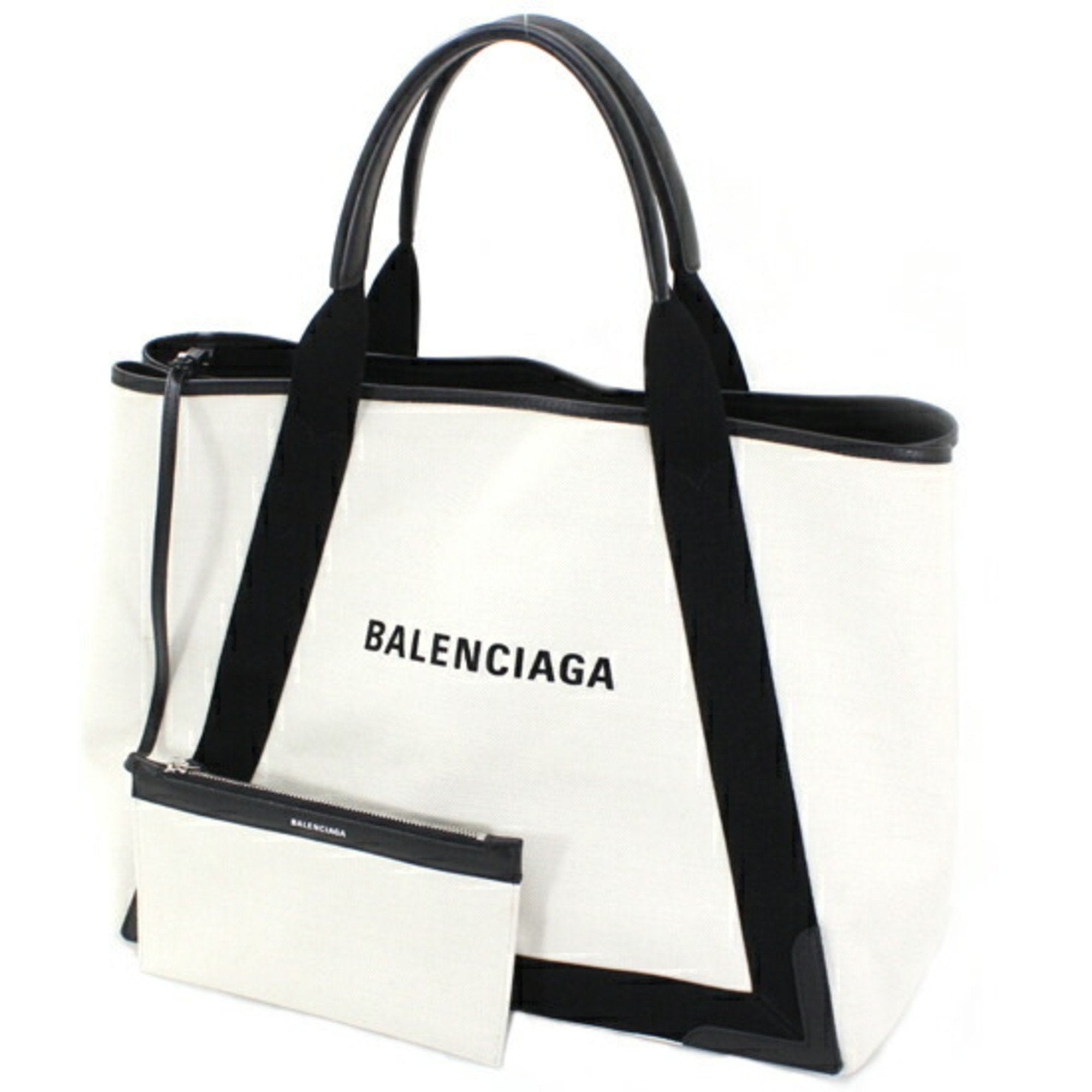 Balenciaga Beige Black Canvas Leather Handbag Tote Bag (Pre-Owned)