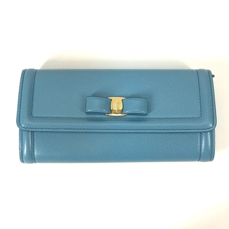 Salvatore Ferragamo Blue Leather Long Wallet (Bi-Fold) (Pre-Owned)