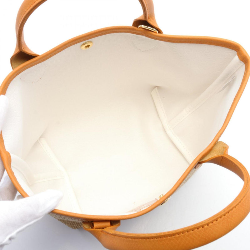 Longchamp Beige Orange Leather Straw Handbag