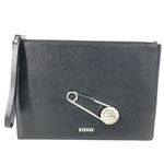 Unspecified Black Silver Leather Clutch Bag Pouch (Pre-Owned)