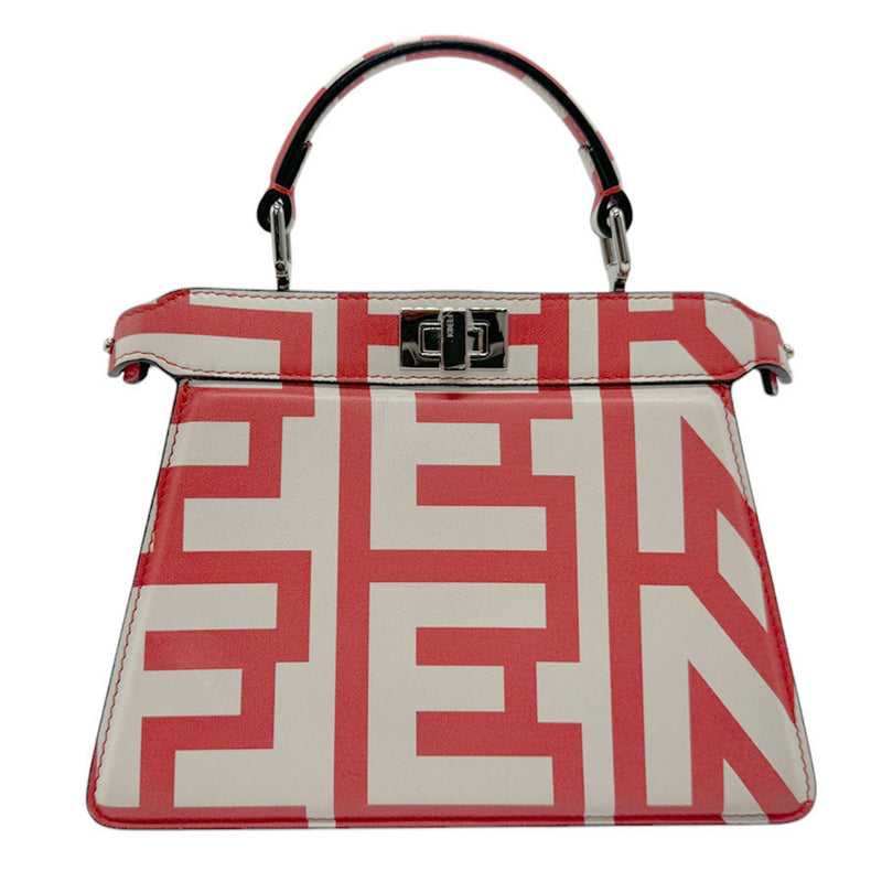 Fendi Red Color White Leather Handbag Shoulder Bag (Pre-Owned)