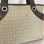 Bvlgari Logomania Beige Brown Canvas Leather Tote Bag (Pre-Owned)