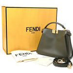 Fendi Beige Moss Green Leather Handbag Shoulder Bag (Pre-Owned)