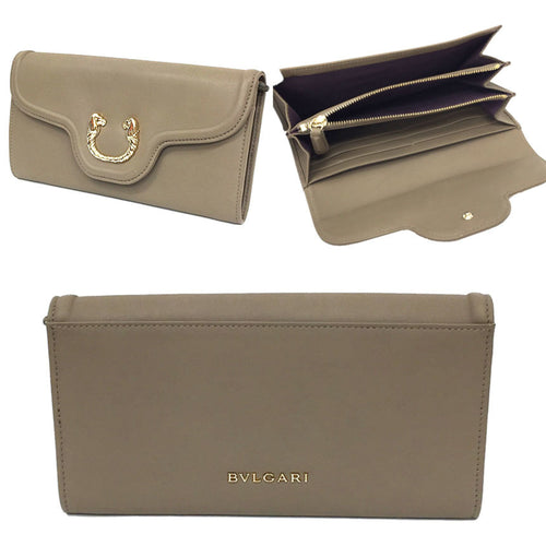 Bvlgari Beige Leather Long Wallet (Bi-Fold) (Pre-Owned)