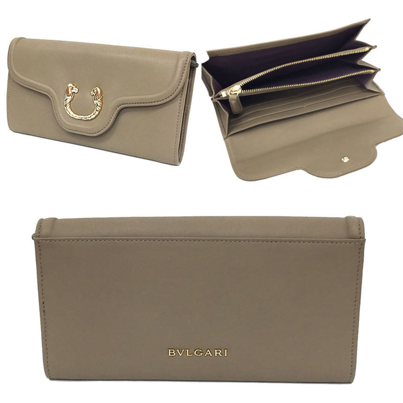 Bvlgari Beige Leather Long Wallet (Bi-Fold) (Pre-Owned)