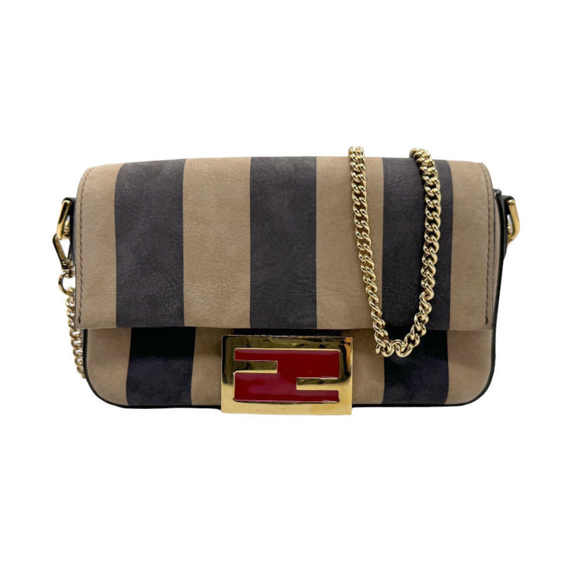 Fendi Beige Black Leather Shoulder Bag (Pre-Owned)