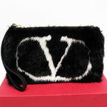 Valentino Garavani Black Fur Clutch Bag Pouch (Pre-Owned)