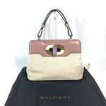 Bvlgari Beige Pink Canvas Leather Handbag Tote Bag (Pre-Owned)