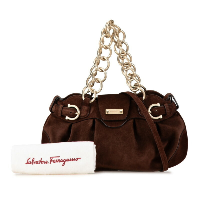 Salvatore Ferragamo Brown Suede Handbag Shoulder Bag (Pre-Owned)