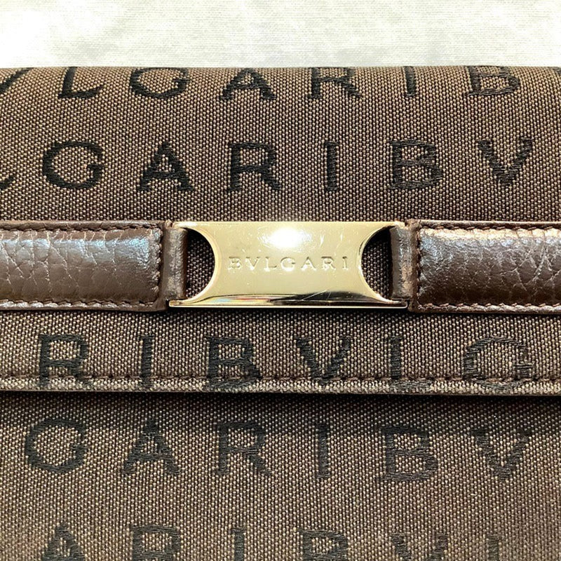 Bvlgari Dark Brown Canvas Leather Long Wallet (Bi-Fold) (Pre-Owned)