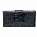 Fendi Black Leather Canvas Long Wallet (Bi-Fold) (Pre-Owned)