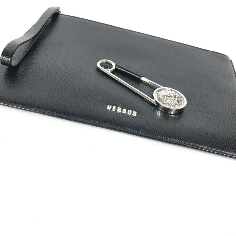 Unspecified Black Silver Leather Clutch Bag Pouch (Pre-Owned)