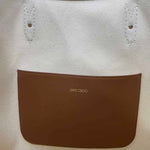 Jimmy Choo Brown White Canvas Leather Tote Bag (Pre-Owned)