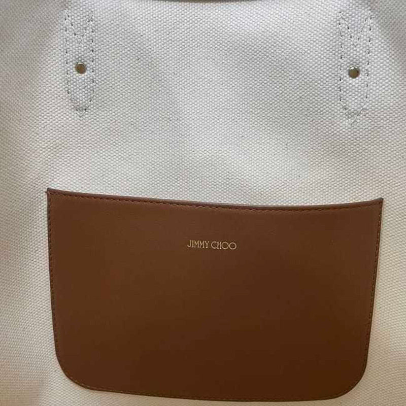 Jimmy Choo Brown White Canvas Leather Tote Bag (Pre-Owned)