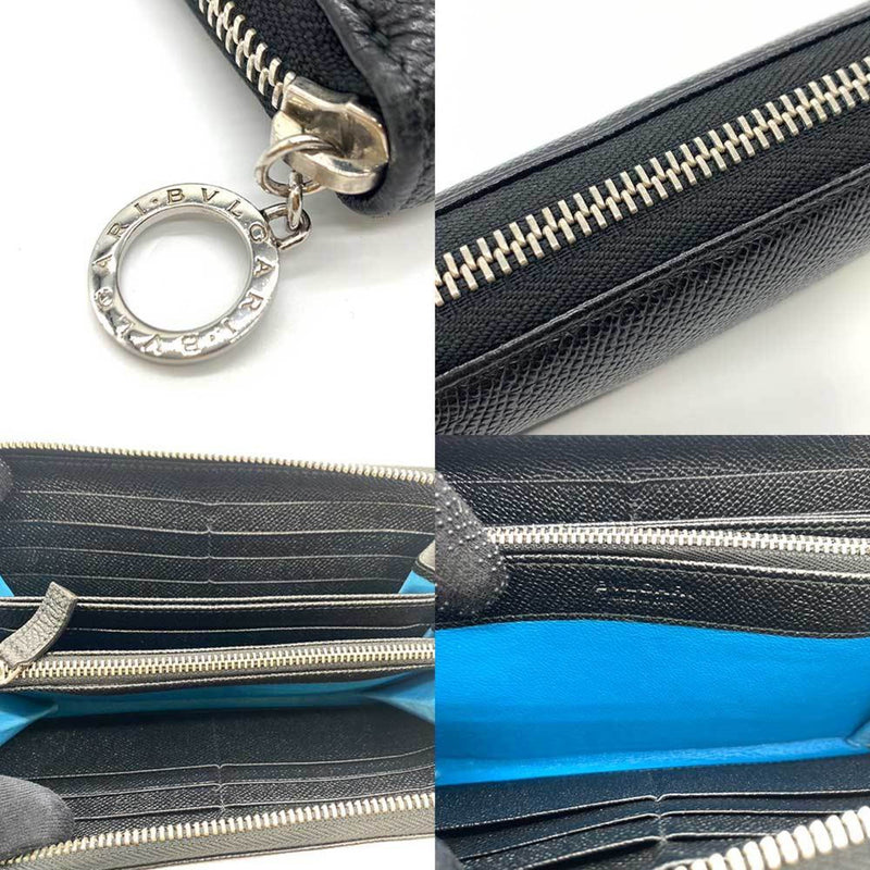 Bvlgari Black Blue Leather Long Wallet (Bi-Fold) (Pre-Owned)