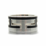 Hermes Black Silver 925 Band Ring (Pre-Owned)