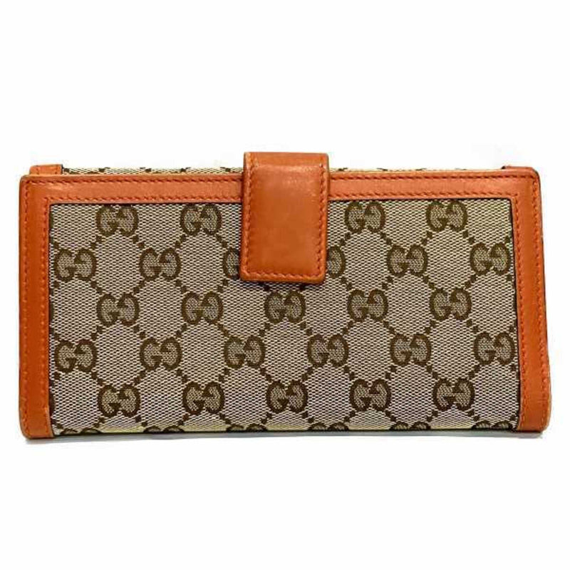 Gucci Beige Orange Canvas Leather Long Wallet (Bi-Fold) (Pre-Owned)