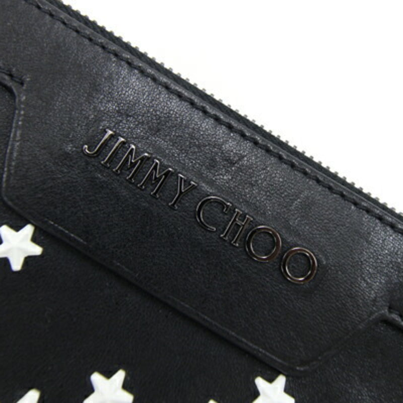 Jimmy Choo Black White Leather Clutch Bag Pouch (Pre-Owned)