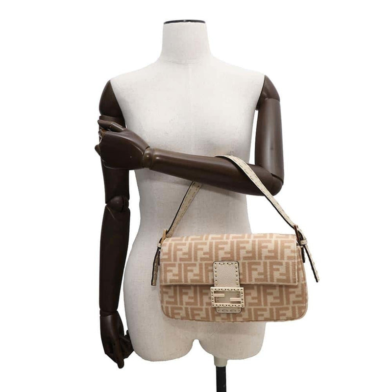 Fendi Beige Wool Leather Handbag (Pre-Owned)