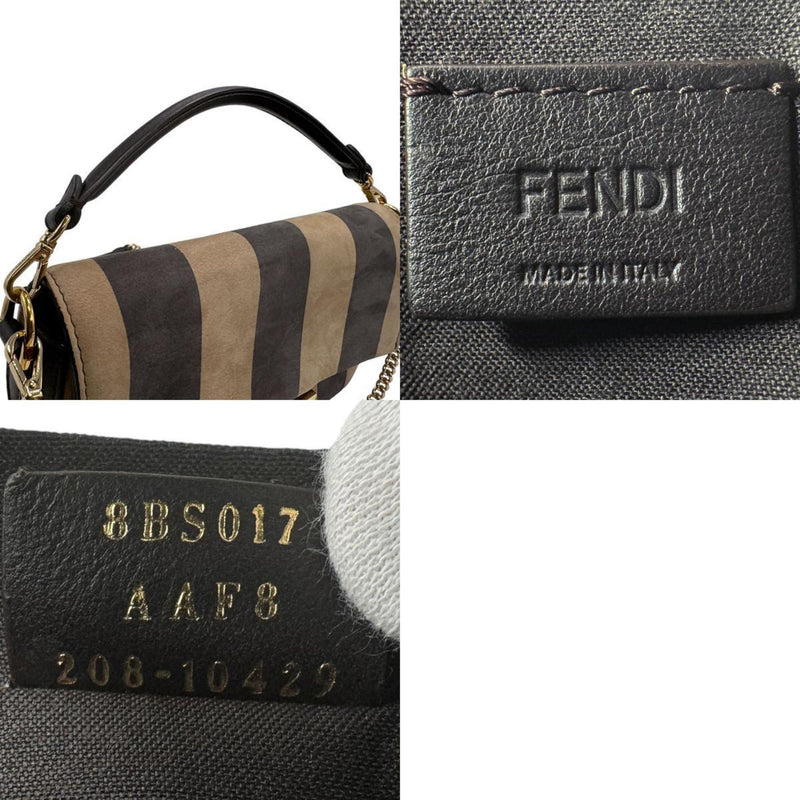 Fendi Beige Black Leather Shoulder Bag (Pre-Owned)