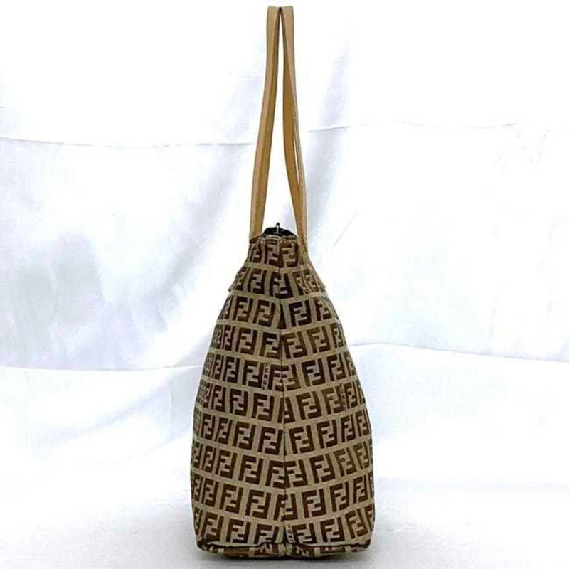 Fendi Beige Brown Canvas Leather Tote Bag (Pre-Owned)