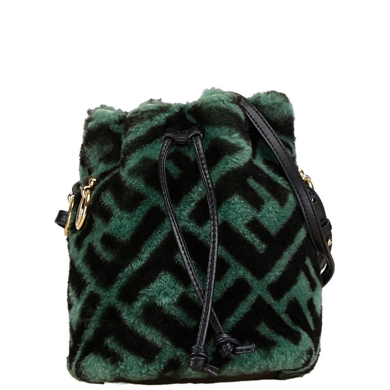 Fendi Black Green Fur Leather Shoulder Bag (Pre-Owned)