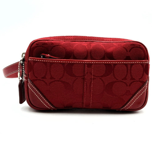 Coach Red Color Leather Canvas Fanny Pack Sling Bag (Pre-Owned)