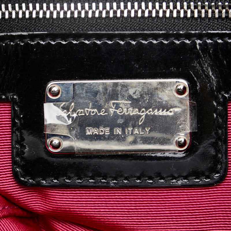 Salvatore Ferragamo Black Pink Nylon Leather Handbag Shoulder Bag (Pre-Owned)