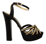 Dolce & Gabbana Elegant Black Gold Ankle Strap Heels Women's Sandals