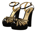 Dolce & Gabbana Elegant Black Gold Ankle Strap Heels Women's Sandals