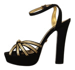 Dolce & Gabbana Elegant Black Gold Ankle Strap Heels Women's Sandals