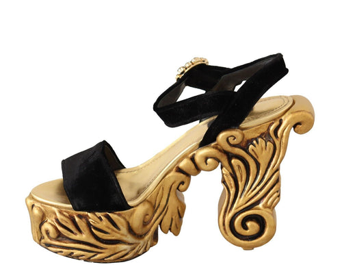 Dolce & Gabbana Baroque Velvet Heels in Black and Women's Gold