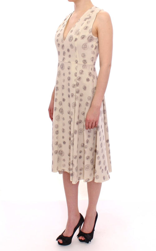 Andrea Incontri Elegant White Wool Shift Dress with Gray Women's Print