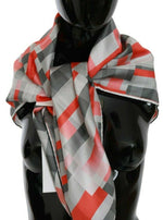 Costume National Elegant Silk CheckeWomen's Scarf in Gray and Women's Red