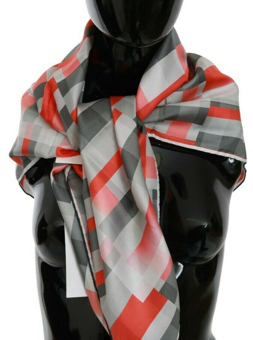 Costume National Elegant Silk CheckeWomen's Scarf in Gray and Women's Red