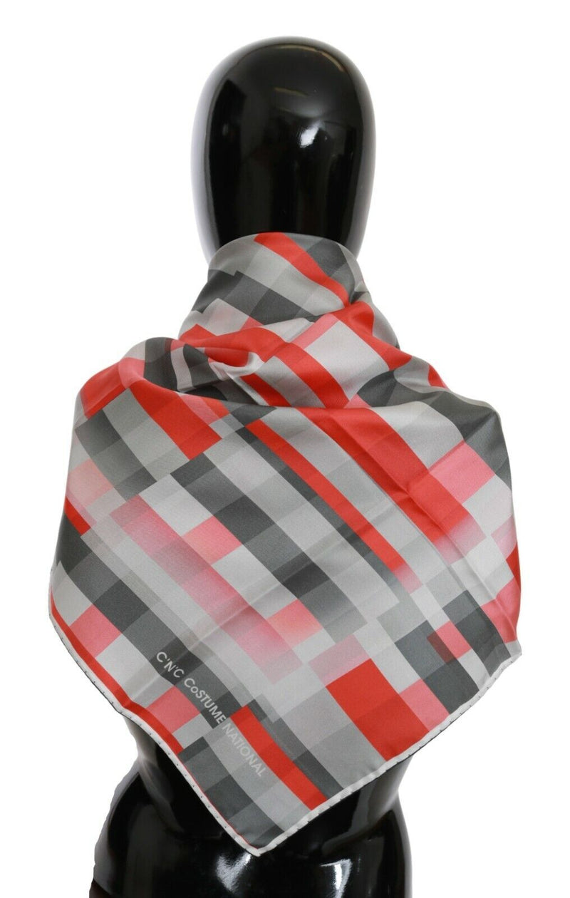 Costume National Elegant Silk CheckeWomen's Scarf in Gray and Women's Red