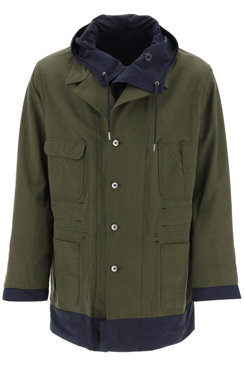 Sacai Men's Reversible Cotton Blend Overcoat With