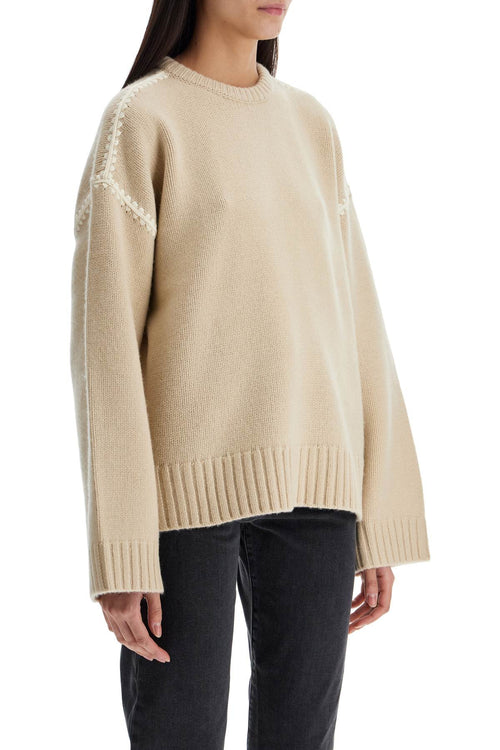 Toteme Women's Light Beige Wool And Cashmere Sweater With Embroidery