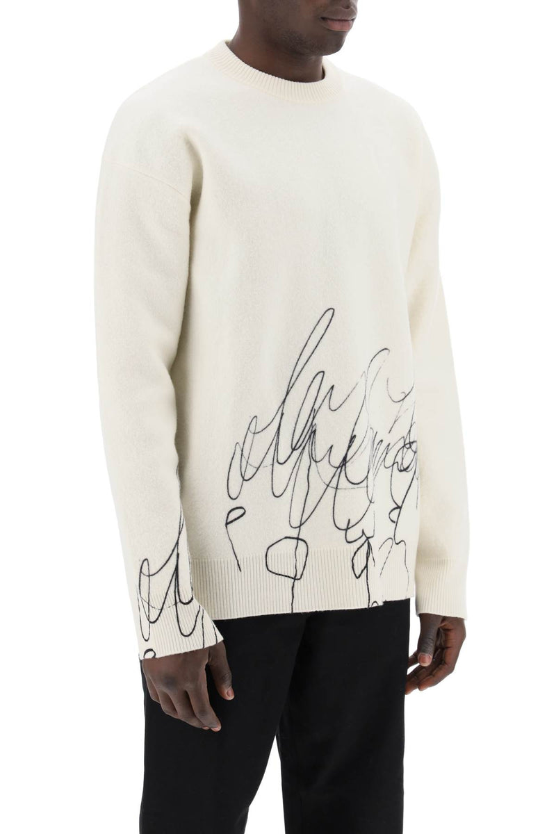 Oamc Men's Scribble Print Wool Cotta Pullover