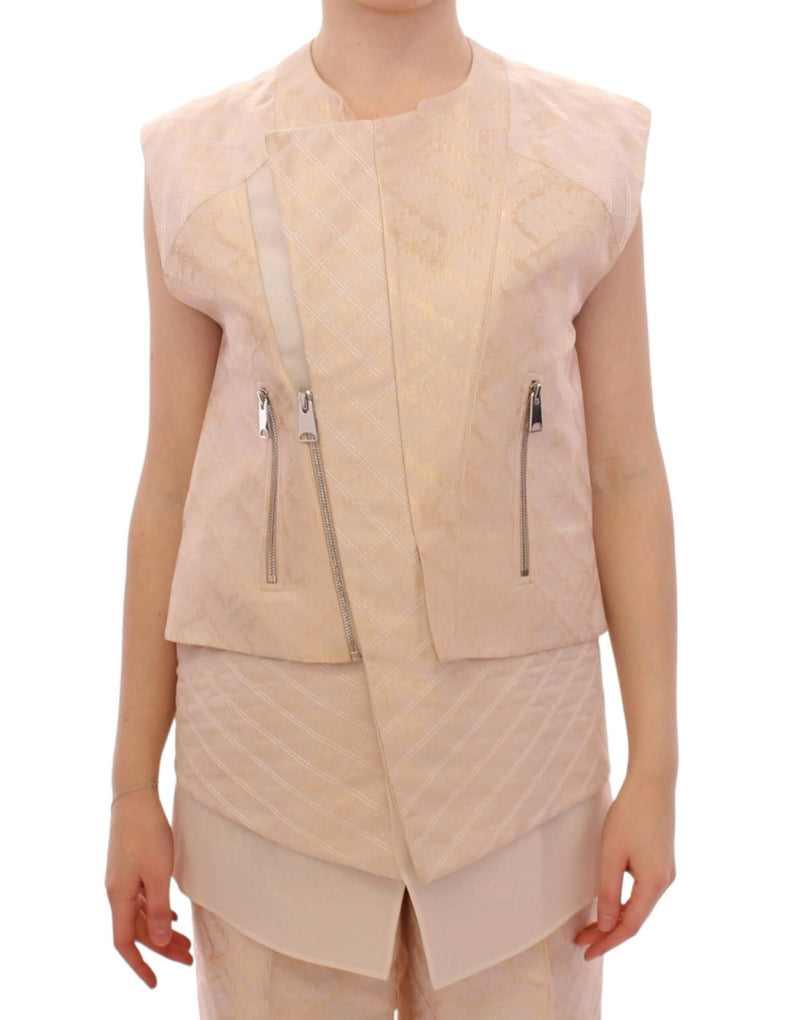 Zeyneptosun Exquisite Beige Brocade Sleeveless Jacket Women's Vest