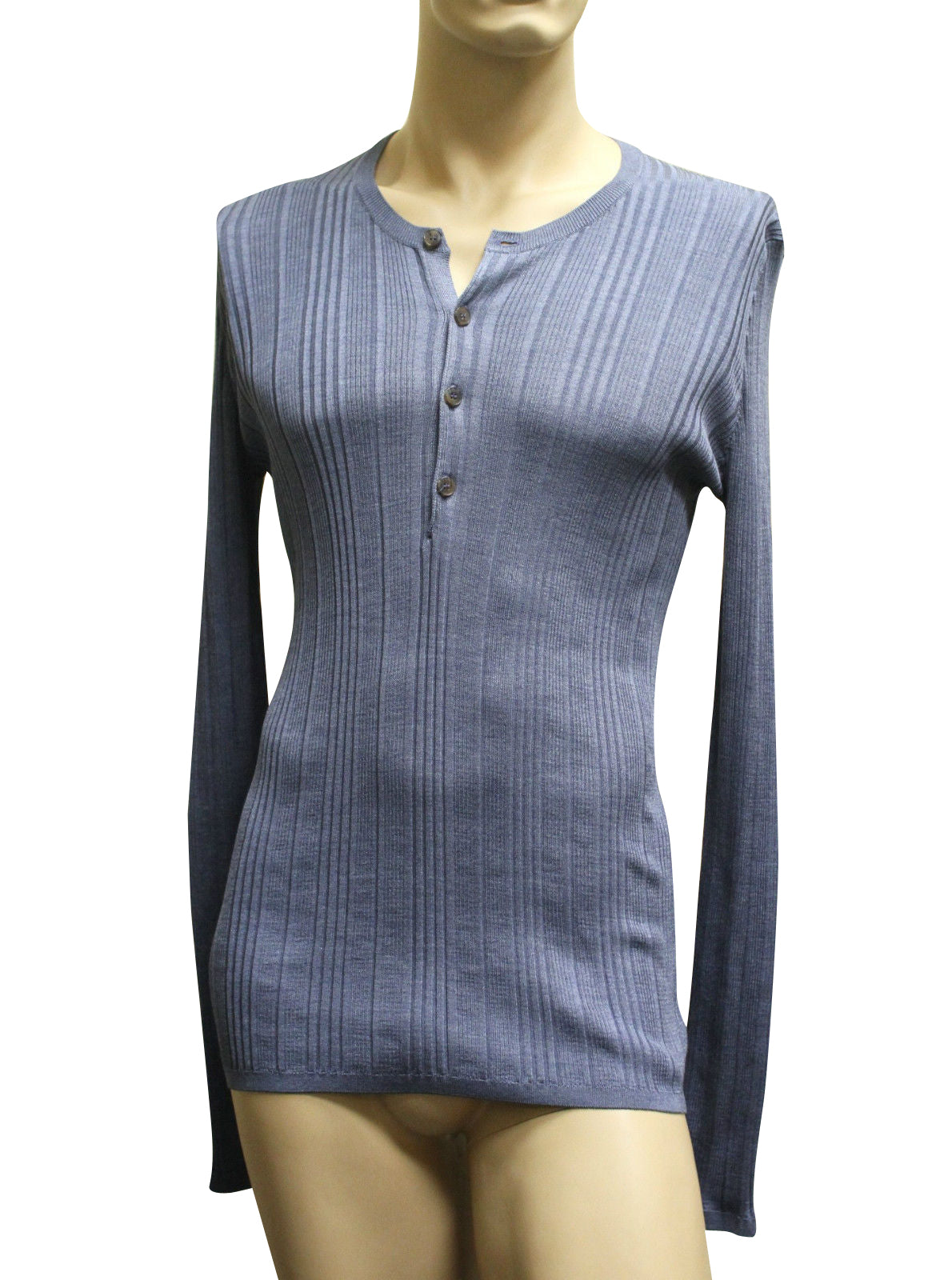 Gucci Men's Blue Buttoned Silk Ribbed Sweater Knit Top