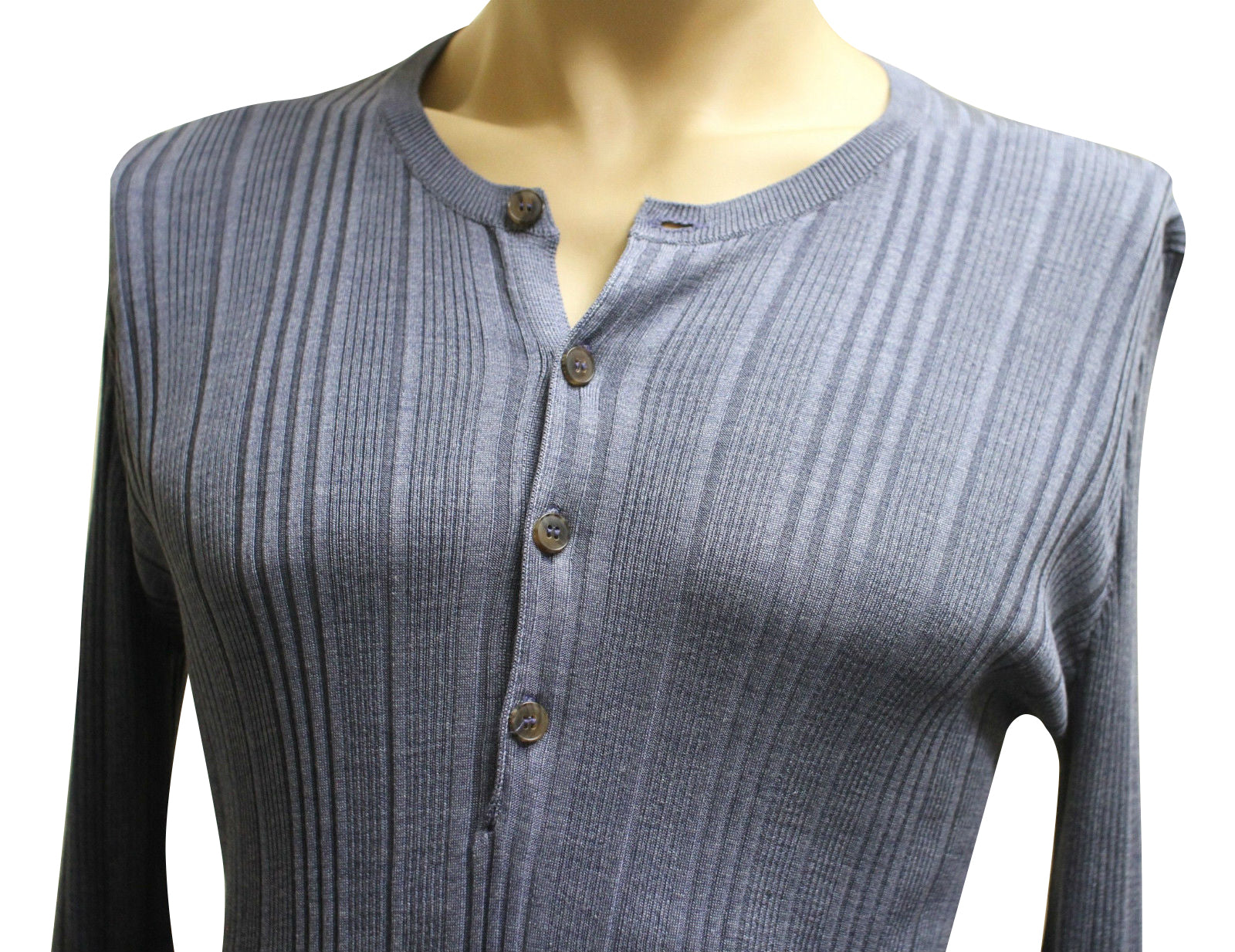 Gucci Men's Blue Buttoned Silk Ribbed Sweater Knit Top