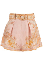 Zimmermann Women's High-Waisted Floral Cream Linen Shorts