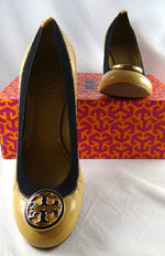 Tory Burch Caroline Wedge Ice Coffee Black Leather Wedge