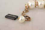 Dolce & Gabbana Elegant Faux Pearl Charm Necklace with Crystal Women's Accents